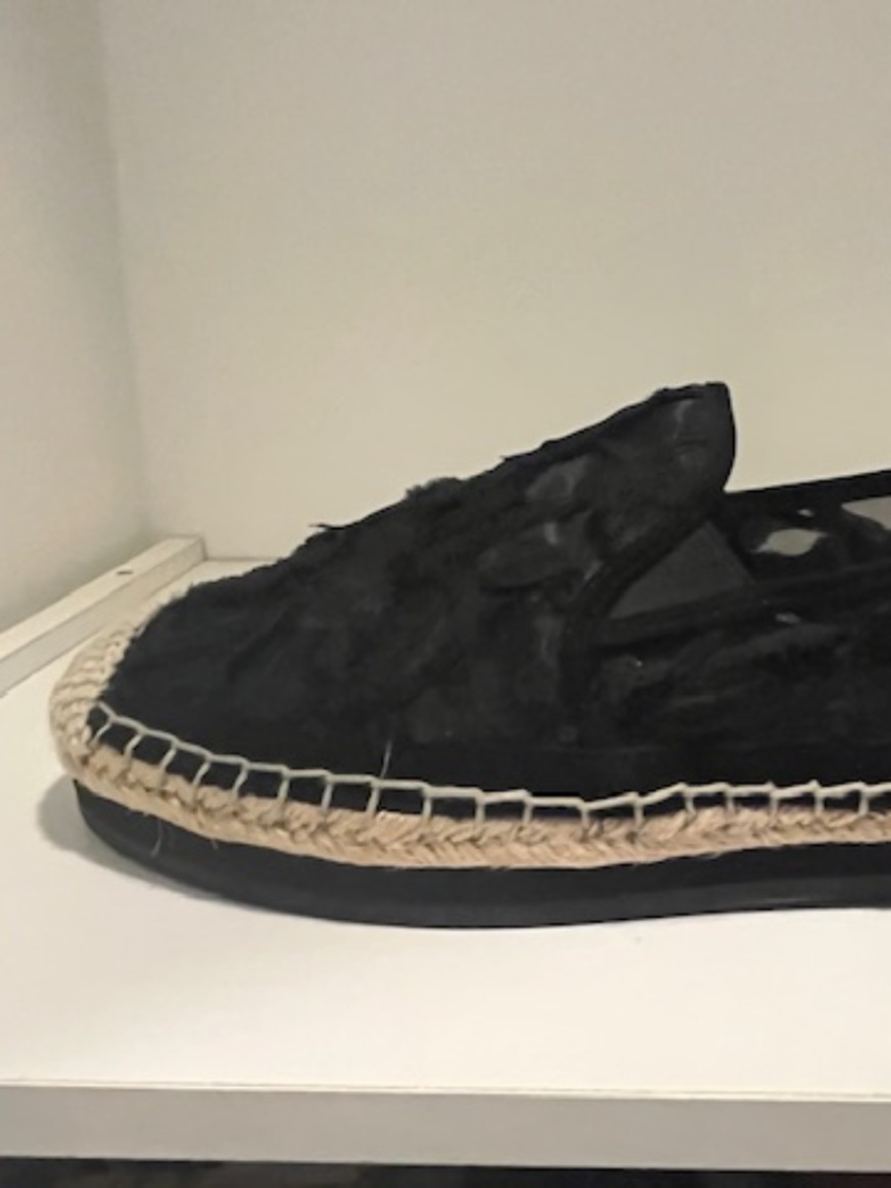 Botkier Black Mesh Floral Lace Sequined Slip-on Esparilles Sz 9 Boho Summer - Picture 2 of 8